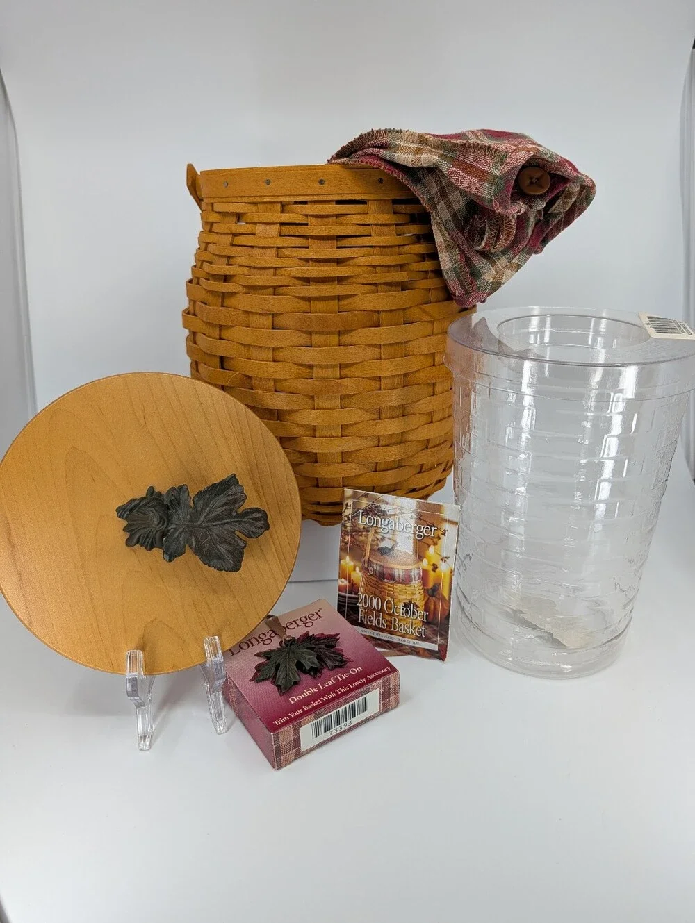 Longaberger Century 2000 October Fields Basket/Lid/Liner/Double Protector/Tie-On